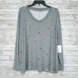Sonoma Womens Pajama Top XL Gray Red Hearts 478